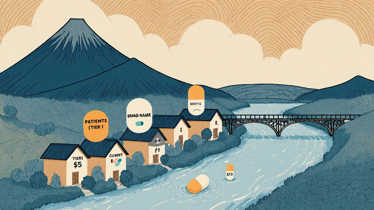 En elv med medisiner flyter mot en landsby, der de fleste har billige generiske piller.