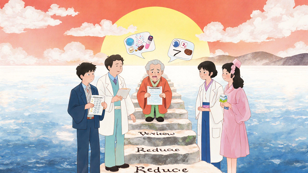 Helsepersonell og familie hjelper eldre med å redusere antall legemidler mot soloppgang.