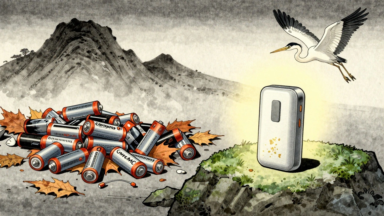 Sammenligning av miljøpåvirkning: kasserte batterier vs. ladelbart høreapparat.