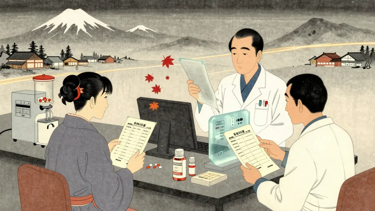 To farmasøyt i en sentral apotekkontroll, ser på digitale resepter mens legemidler blir distribuert automatisk.