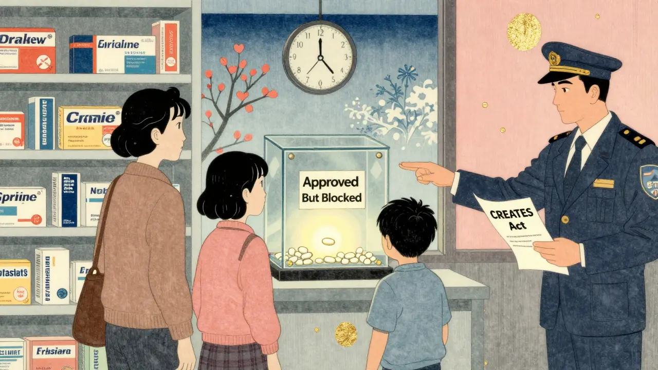 Familie ser på et godkjent men utilgjengelig generisk legemiddel i apoteket.