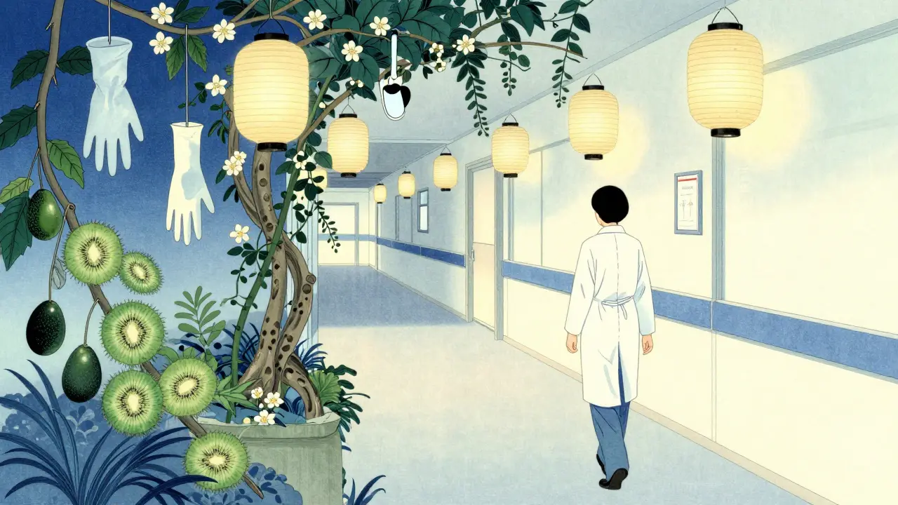 Sykehuskorridor som en japansk hage med trygge alternativer som lanser.