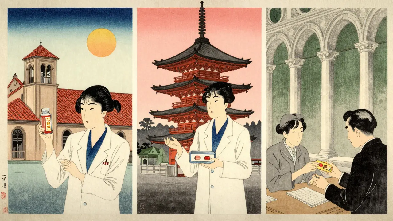 Regionale forskjeller i legemiddelbruk mellom Spania, Japan og Italia.