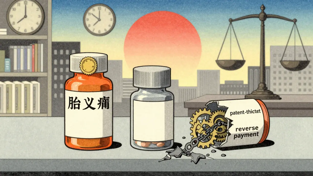 En apotekdiske med merkevare- og generiske legemidler, vist med skjulte barrierer i bakgrunnen.