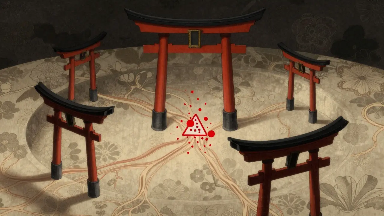 Hjernens nervesystem med advarselssymboler