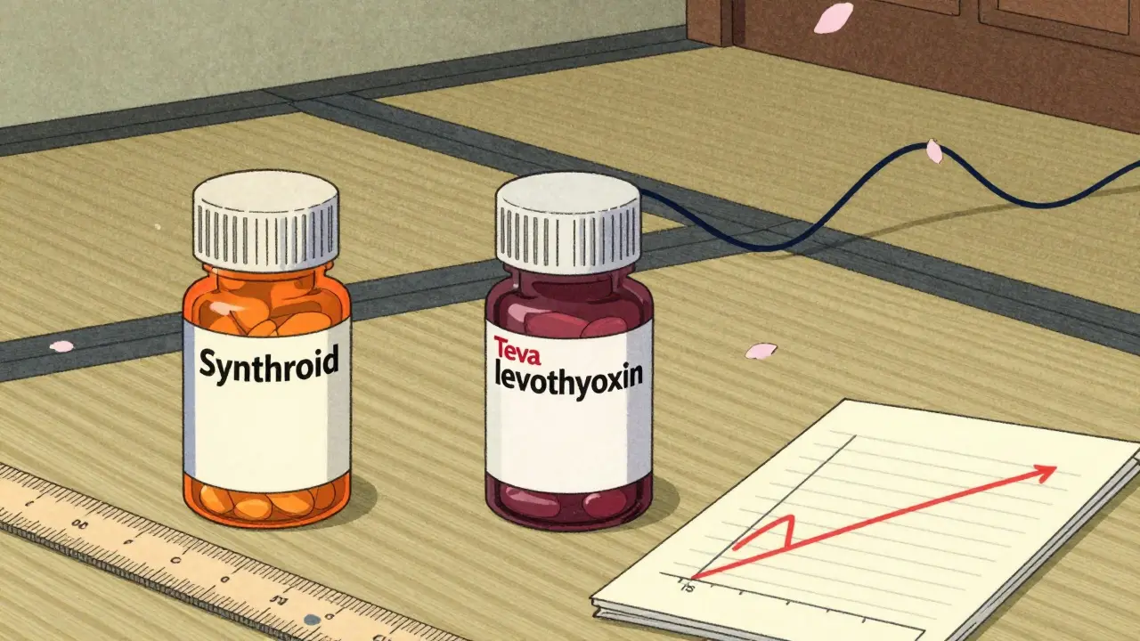 To generiske legemidler med ulik farge og merking sammenlignes med målinger.