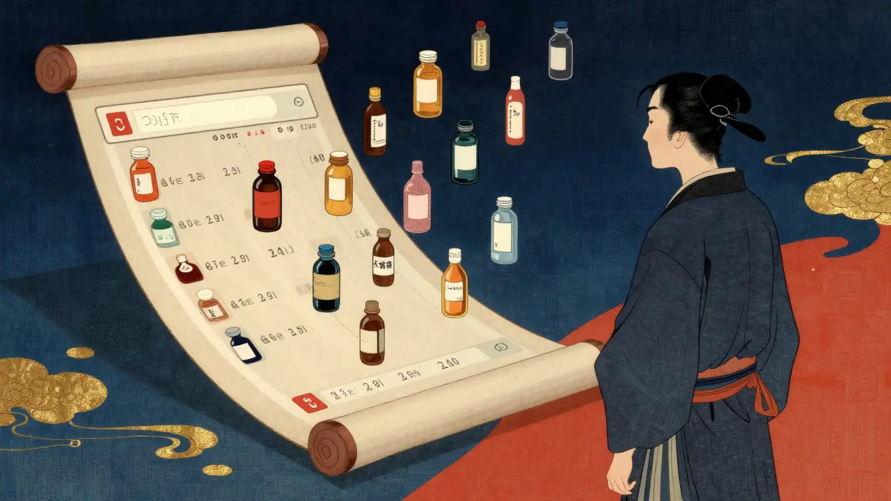 Person som bruker en digital prissammenligningstjeneste for medisiner.