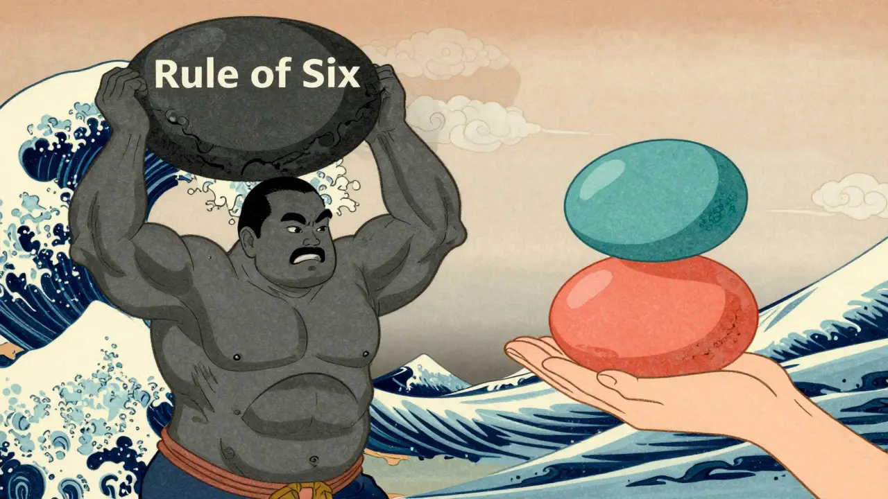 Kontrast mellom tung monoterapi og lett kombinasjon i ukiyo-e stil